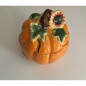 Royal‎ Norfolk Small Pumpkin Sunflower Shaped Ceramic Cookie / Treat Jar Fall